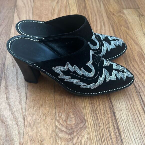 Donald J. Pliner Black Embroidered Suede Mule Western Heels Women’s 8.5M - Picture 6 of 12